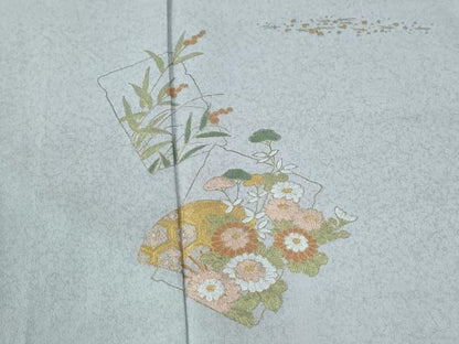 平和屋着物●訪問着　扇面破れ色紙草花文　暈し染め　金彩　正絹　逸品　CABE2195yc