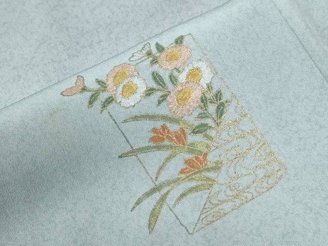 平和屋着物●訪問着　扇面破れ色紙草花文　暈し染め　金彩　正絹　逸品　CABE2195yc