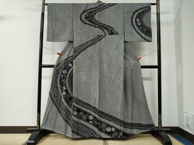 平和屋着物○訪問着 総絞り 枝葉文 黒地 正絹 逸品 DAAZ0160ps 平和屋