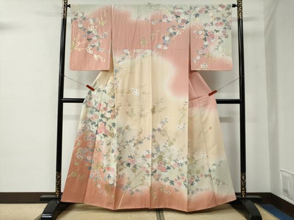 平和屋着物●十日町友禅作家　松雨　訪問着　枝花文　暈し染め　金銀彩　正絹　逸品　CABE2200yc