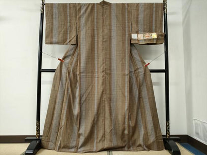 平和屋着物●本場大島紬　杢目絞り　縞　川野織物謹製　証紙付き　正絹　逸品　CABE2202yc