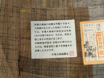平和屋着物●本場大島紬　杢目絞り　縞　川野織物謹製　証紙付き　正絹　逸品　CABE2202yc