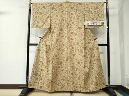 平和屋着物●結城紬　孔雀更紗花文　証紙付き　正絹　逸品　CABE2203yc