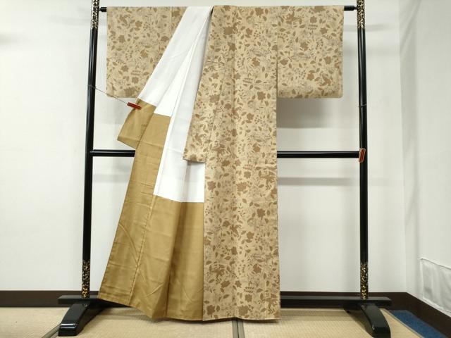 平和屋着物●結城紬　孔雀更紗花文　証紙付き　正絹　逸品　CABE2203yc