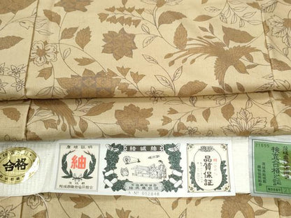 平和屋着物●結城紬　孔雀更紗花文　証紙付き　正絹　逸品　CABE2203yc