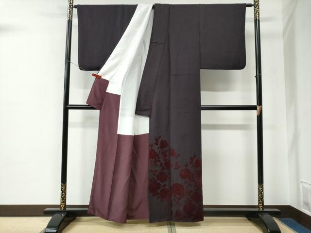 平和屋着物●訪問着　ベロア　枝花文　ラインストーン　正絹　逸品　CABE2209yc
