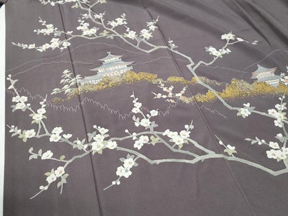 平和屋着物●訪問着　作家物　遠山風景枝花文　金彩　正絹　逸品　CABE2211yc