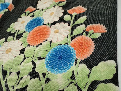 平和屋着物●名門　藤娘きぬたや・総絞り　振袖　枝菊文　黒地　正絹　逸品　CABE2213yc