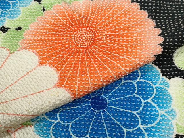 平和屋着物●名門　藤娘きぬたや・総絞り　振袖　枝菊文　黒地　正絹　逸品　CABE2213yc