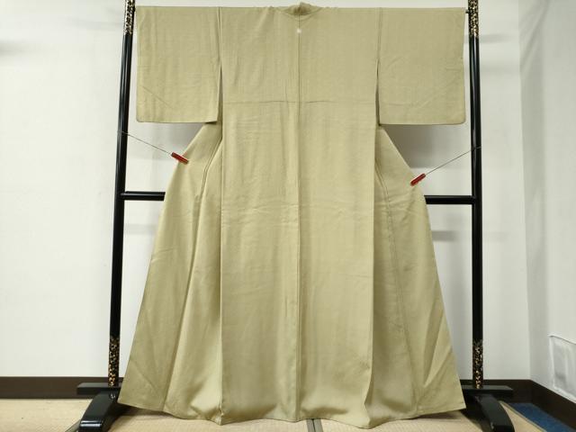 平和屋着物●上質な色無地　花唐草地紋　抹茶色　正絹　逸品　CABE2214yc