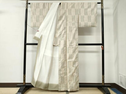 平和屋着物●ぜんまい紬　変わり市松文　間道　正絹　逸品　CABE2228yc