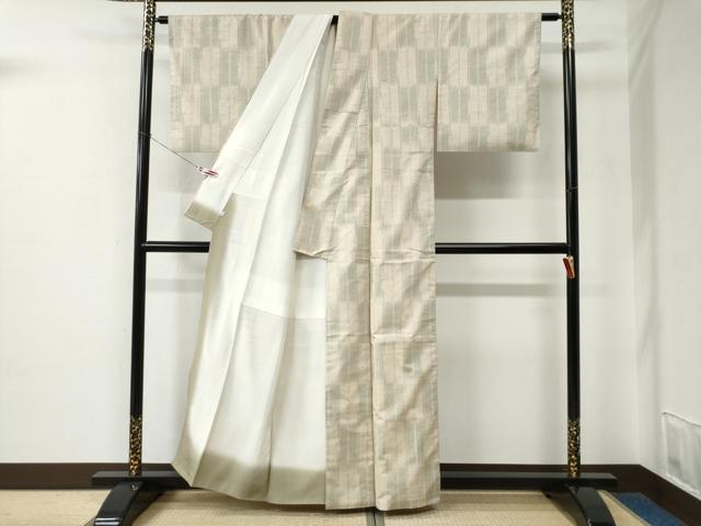 平和屋着物●ぜんまい紬　変わり市松文　間道　正絹　逸品　CABE2228yc