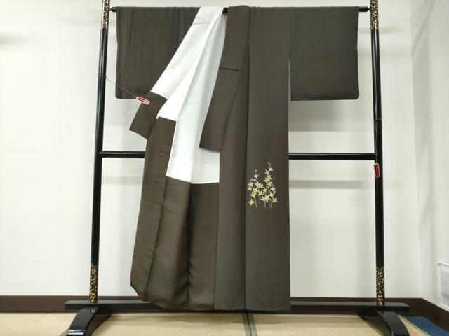 平和屋着物●東京友禅　菅有鬼一　色留訪問着　鷺　草花文　正絹　逸品　CABE2229yc