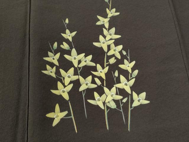 平和屋着物●東京友禅　菅有鬼一　色留訪問着　鷺　草花文　正絹　逸品　CABE2229yc