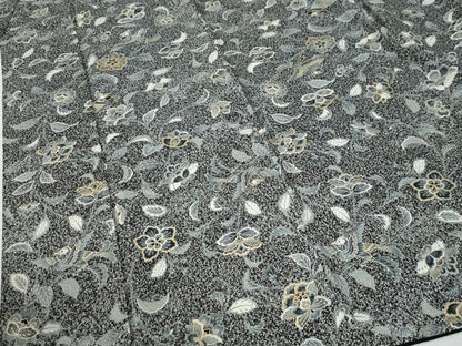 平和屋着物●上質な小紋　鳳凰更紗草花文　たたき染め　黒地　金彩　正絹　逸品　CABE2231yc