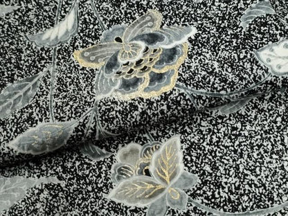 平和屋着物●上質な小紋　鳳凰更紗草花文　たたき染め　黒地　金彩　正絹　逸品　CABE2231yc