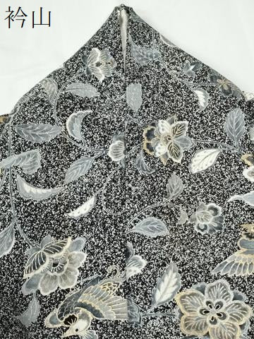 平和屋着物●上質な小紋　鳳凰更紗草花文　たたき染め　黒地　金彩　正絹　逸品　CABE2231yc