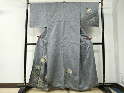平和屋着物●訪問着　流水飛鶴草花丸文　たたき染め　金彩　正絹　逸品　CABE2232yc