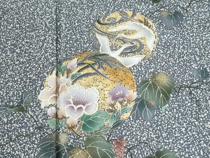 平和屋着物●訪問着　流水飛鶴草花丸文　たたき染め　金彩　正絹　逸品　CABE2232yc