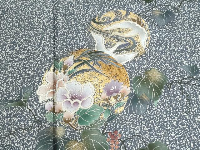 平和屋着物●訪問着　流水飛鶴草花丸文　たたき染め　金彩　正絹　逸品　CABE2232yc