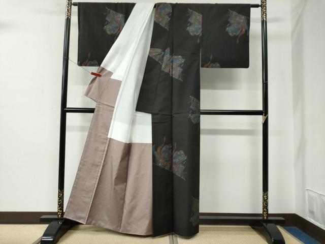 平和屋着物●本場大島紬　9マルキ　地空き　誰が袖花蝶文　正絹　逸品　CABE2234yc