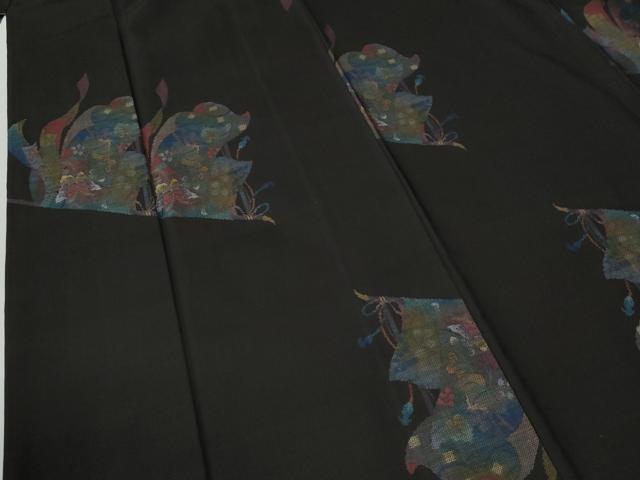 平和屋着物●本場大島紬　9マルキ　地空き　誰が袖花蝶文　正絹　逸品　CABE2234yc