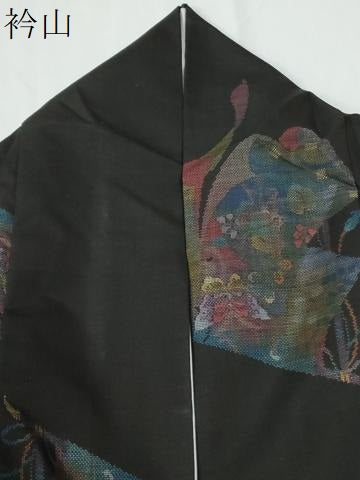 平和屋着物●本場大島紬　9マルキ　地空き　誰が袖花蝶文　正絹　逸品　CABE2234yc