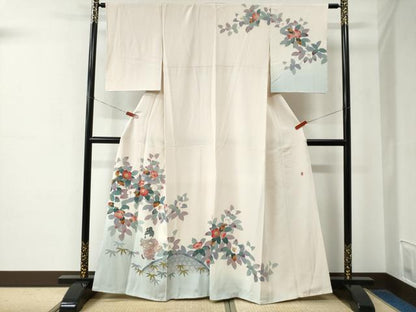 平和屋着物●訪問着　友禅　作家物　童子　枝椿籬笹文　暈し染め　正絹　逸品　CABE2241yc
