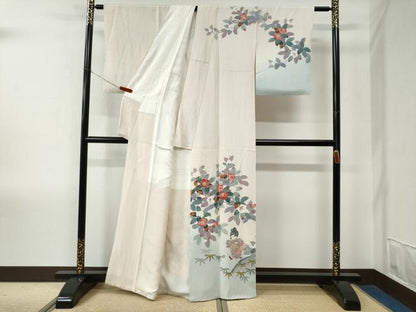 平和屋着物●訪問着　友禅　作家物　童子　枝椿籬笹文　暈し染め　正絹　逸品　CABE2241yc