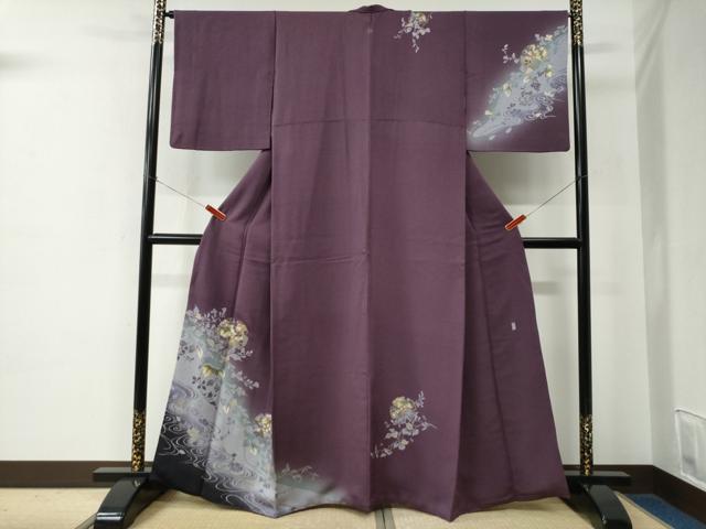 平和屋着物●訪問着　作家物　黄金繭　雪輪流水枝花文　暈し染め　金彩　正絹　逸品　CABE2242yc