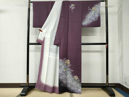 平和屋着物●訪問着　作家物　黄金繭　雪輪流水枝花文　暈し染め　金彩　正絹　逸品　CABE2242yc