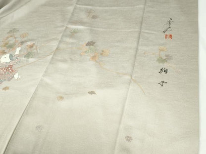 平和屋着物●友禅作家の巨匠　浅井青仁　訪問着　童子遊び　暈し染め　金彩　正絹　逸品　CABE2245yc