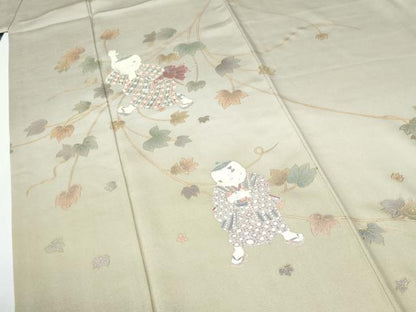 平和屋着物●友禅作家の巨匠　浅井青仁　訪問着　童子遊び　暈し染め　金彩　正絹　逸品　CABE2245yc