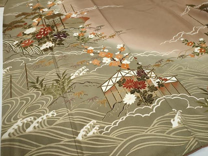 平和屋着物●訪問着　作家物　駒刺繍　立波松竹梅花文　暈し染め　金彩　正絹　逸品　CABE2247yc
