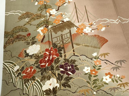 平和屋着物●訪問着　作家物　駒刺繍　立波松竹梅花文　暈し染め　金彩　正絹　逸品　CABE2247yc