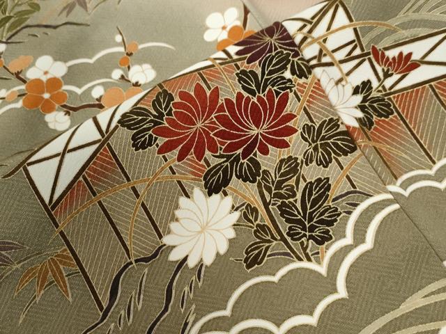 平和屋着物●訪問着　作家物　駒刺繍　立波松竹梅花文　暈し染め　金彩　正絹　逸品　CABE2247yc