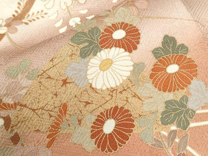 平和屋着物●訪問着　刺繍　扇面竹垣草花文　暈し染め　金彩　正絹　逸品　CABE2258yc