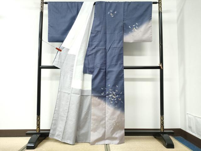 平和屋着物●訪問着　本場染大島紬　舞蝶文　金銀糸　正絹　逸品　CABE2264yc