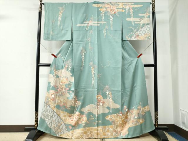 平和屋着物●訪問着　雲取り流水籬草花文　金彩　正絹　逸品　CABE2267yc