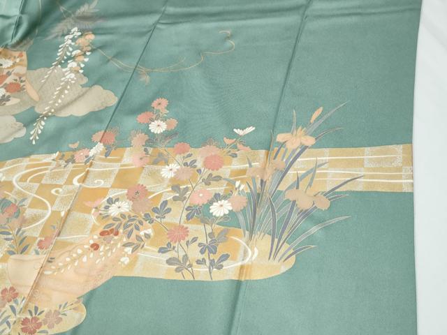 平和屋着物●訪問着　雲取り流水籬草花文　金彩　正絹　逸品　CABE2267yc