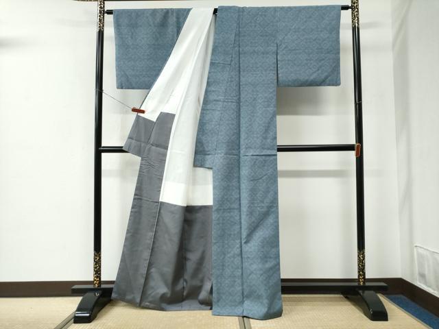 平和屋着物●結城紬　80亀甲　菱吉祥文　正絹　逸品　CABE2275yc