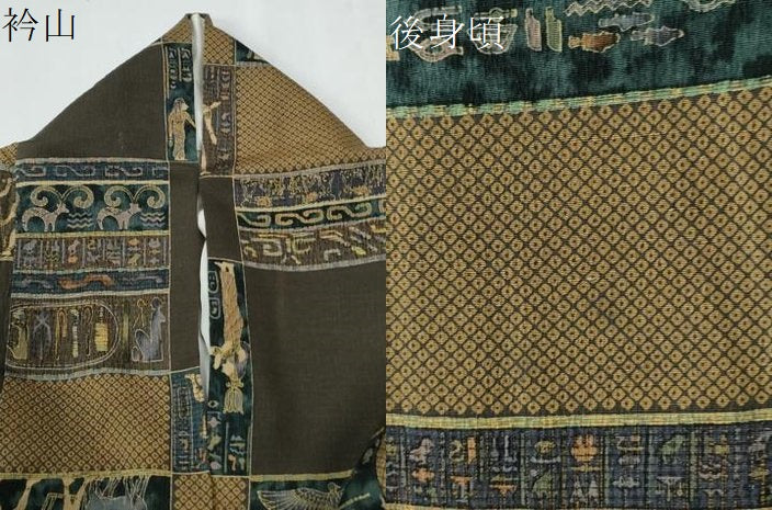 平和屋着物●上質な小紋　変わり市松エジプト壁画文様　ロング丈　正絹　逸品　CABE2276yc