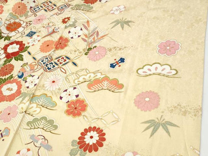 平和屋着物●訪問着　駒刺繍　宝尽くし松竹梅花文　金彩　正絹　逸品　CABE2282yc