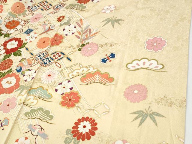 平和屋着物●訪問着　駒刺繍　宝尽くし松竹梅花文　金彩　正絹　逸品　CABE2282yc