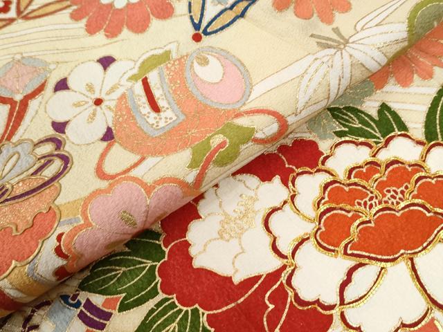 平和屋着物●訪問着　駒刺繍　宝尽くし松竹梅花文　金彩　正絹　逸品　CABE2282yc