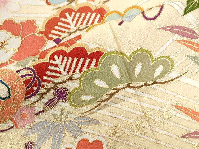 平和屋着物●訪問着　駒刺繍　宝尽くし松竹梅花文　金彩　正絹　逸品　CABE2282yc