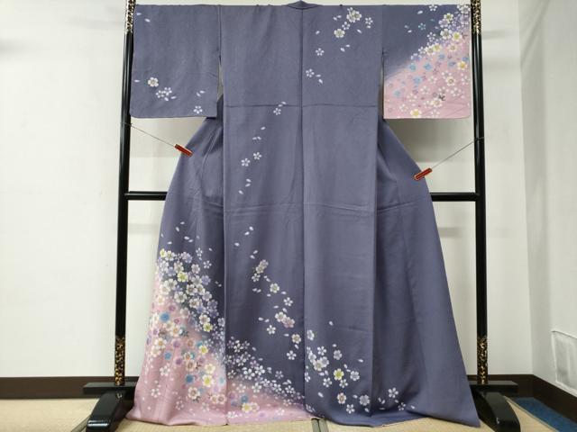 平和屋着物●訪問着　流水舞桜文　暈し染め　ロング丈　正絹　逸品　CABE2284yc