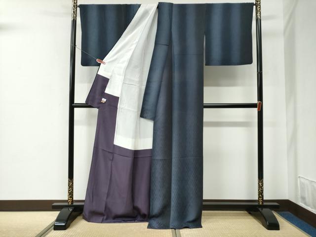 平和屋着物●上質な小紋　矢羽間道地紋　暈し染め　さが美扱い　ロング丈　正絹　逸品　CABE2286yc