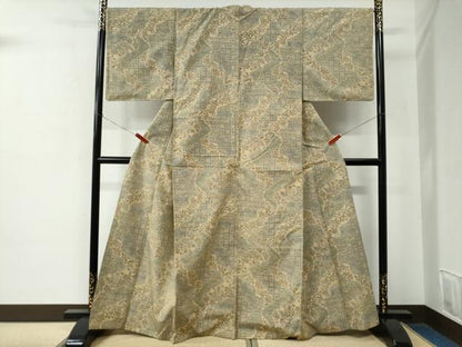 平和屋着物●小千谷紬　100亀甲　鳳凰更紗花唐草文　正絹　逸品　CABE2287yc