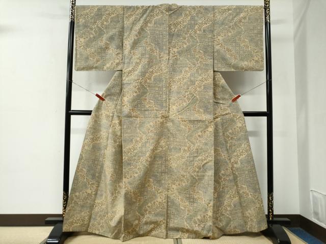 平和屋着物●小千谷紬　100亀甲　鳳凰更紗花唐草文　正絹　逸品　CABE2287yc